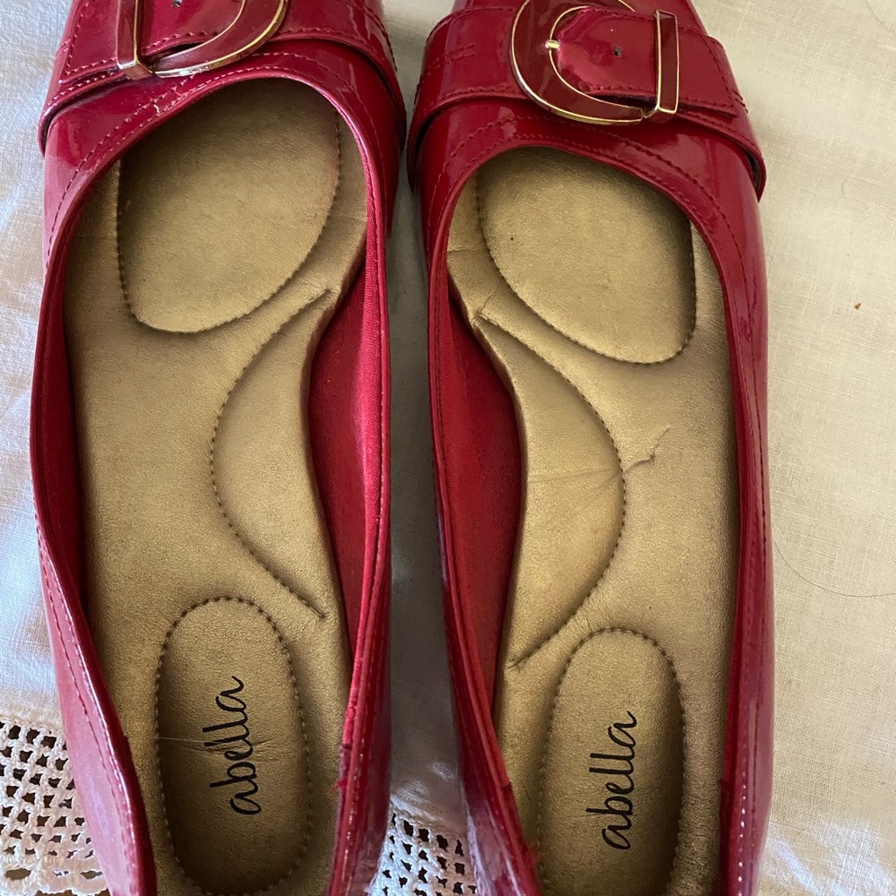 Red patent leather flats